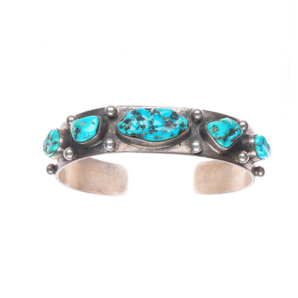 6.6" Vintage Navajo sterling silver turquoise nugget row cuff bracelet