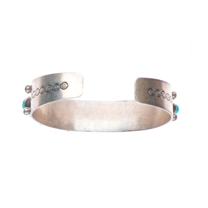 6.6" Vintage Navajo sterling silver turquoise nugget row cuff bracelet