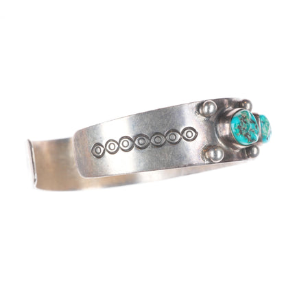 6.6" Vintage Navajo sterling silver turquoise nugget row cuff bracelet