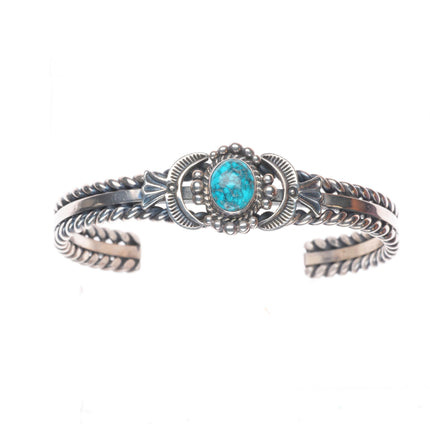 6.4"D Cadman Navajo sterling silver high grade spiderweb turquoise cuff bracelet