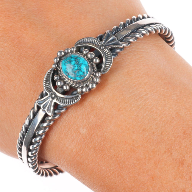 6.4"D Cadman Navajo sterling silver high grade spiderweb turquoise cuff bracelet
