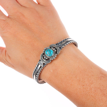 6.4"D Cadman Navajo sterling silver high grade spiderweb turquoise cuff bracelet