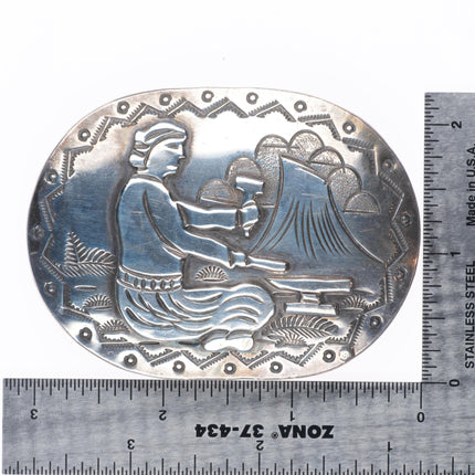 Vintage Becenti Navajo sterling silver storyteller belt buckle