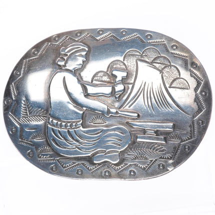 Vintage Becenti Navajo sterling silver storyteller belt buckle