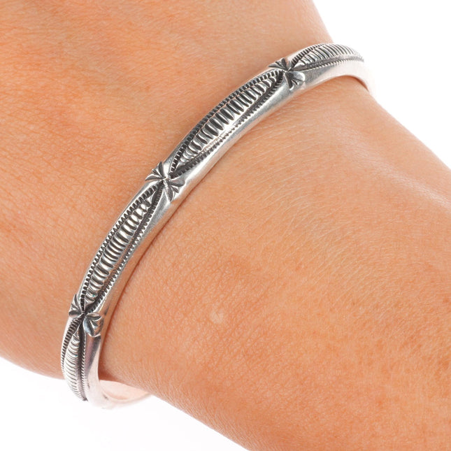 6.5" Alex Sanchez Navajo sterling silver deep stamped stacker cuff bracelet