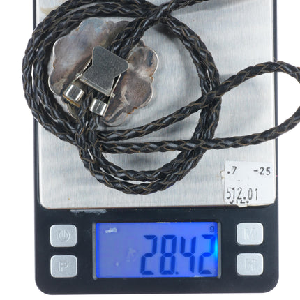 Vintage Dishta Zuni sterling silver sunface shell/turquoise inlay bolo tie