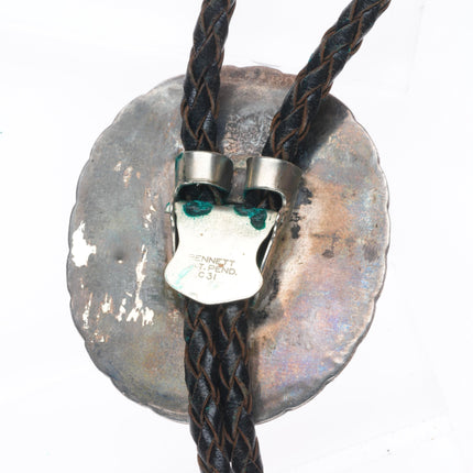 1960 c-31 Elliott Qualo Zuni sterling silver intarsia inlay Ghan dancer bolo tie