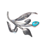 c1940 Uita21 Navajo sterling silver hand stamped flower pin with turquoise