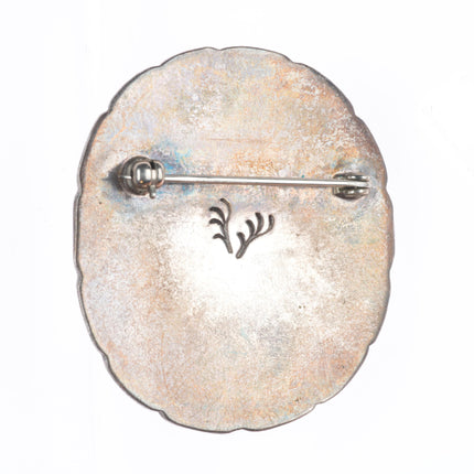 Elliot Qualo (1930-1974) Zuni sterling silver intarsia inlay Ghan Dancer pin