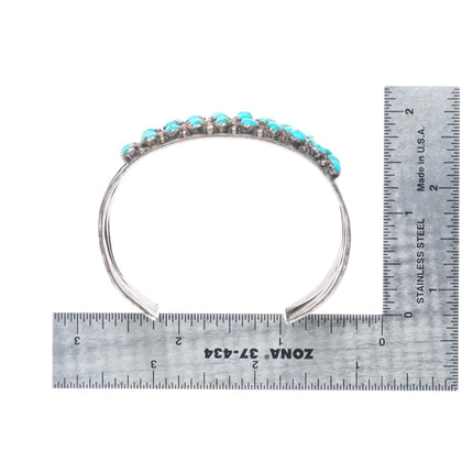 6.4" 1930's Ingot Silver Zuni snake eye turquoise 5 stack row cuff bracelet