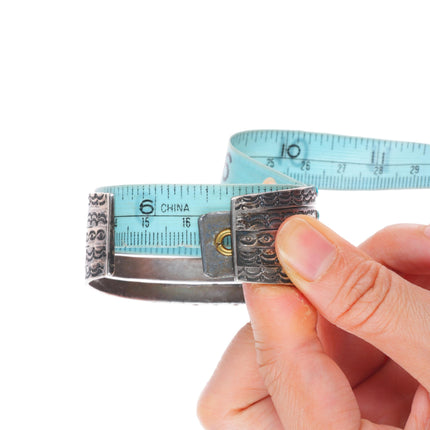 6.4" 1930's Ingot Silver Zuni snake eye turquoise 5 stack row cuff bracelet