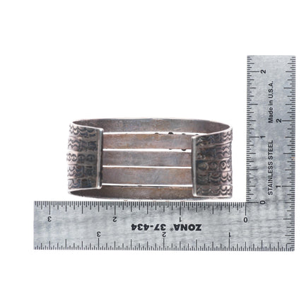 6.4" 1930's Ingot Silver Zuni snake eye turquoise 5 stack row cuff bracelet
