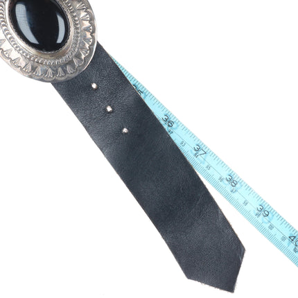 Large Lester Ortiz Navajo sterling silver onyx deep stamped concho belt