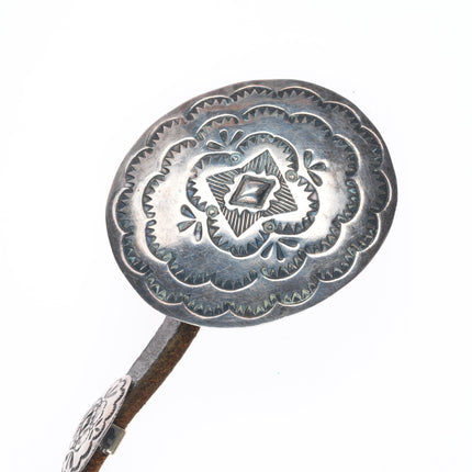 Vintage slim Navajo sterling silver stamped concho belt