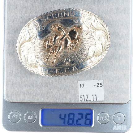 1954 10k gold/Sterling silver Maddox Amarillo TX Bronco Trophy belt buckle