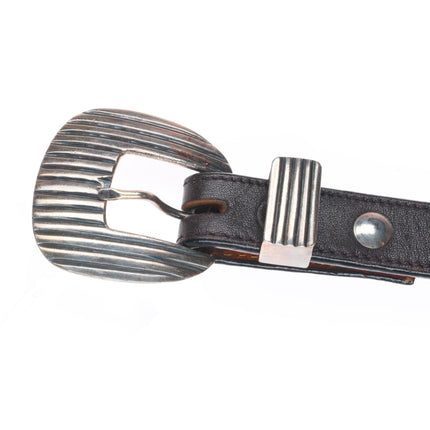 Pat Areias southwestern sterling silver ranger belt buckle set ribbed design