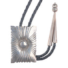 Large Vintage Navajo rectangular sterling silver rayed design bolo tie