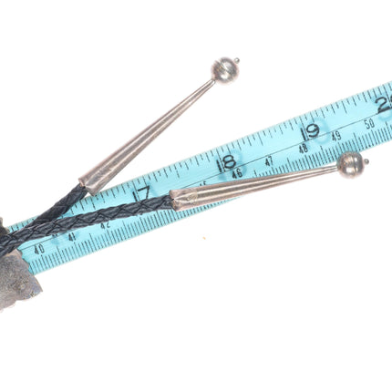 Large Vintage Navajo rectangular sterling silver rayed design bolo tie