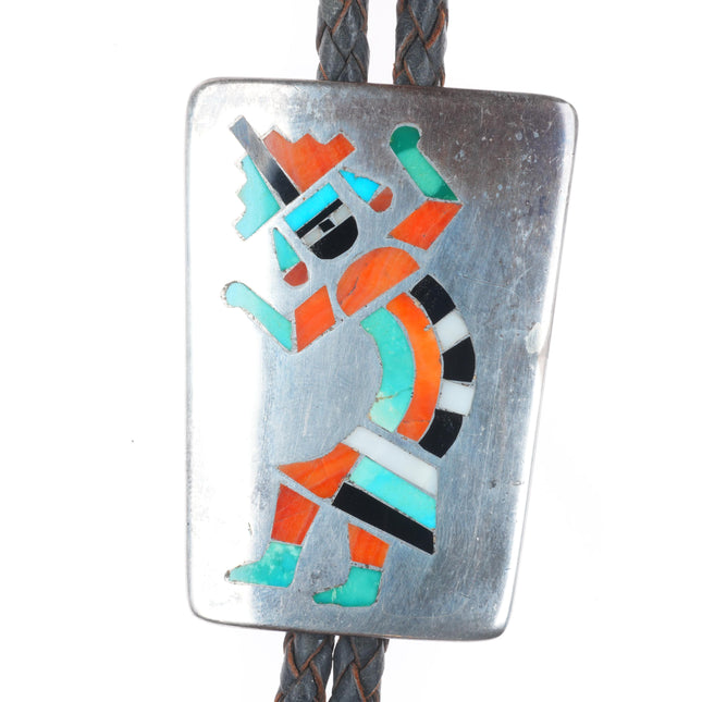 c1950 David Tsikewa Zuni sterling silver rainbow man intarsia inlay bolo tie