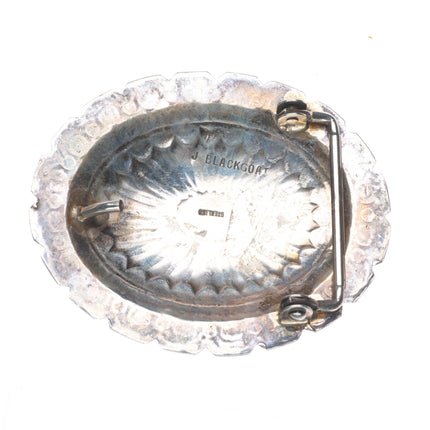Jenny Blackgoat Navajo sterling silver concho style belt buckle with turquoise