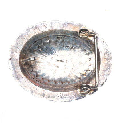 Jenny Blackgoat Navajo sterling silver concho style belt buckle with turquoise