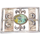 Vintage Navajo Tufa cast sterling silver belt buckle with nice turquoise