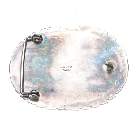 Vintage M Spencer Navajo sterling silver turquoise nugget cluster belt buckle