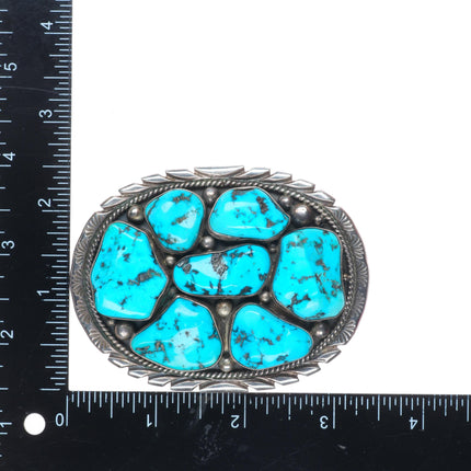 Vintage M Spencer Navajo sterling silver turquoise nugget cluster belt buckle