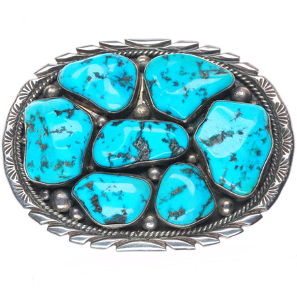 Vintage M Spencer Navajo sterling silver turquoise nugget cluster belt buckle