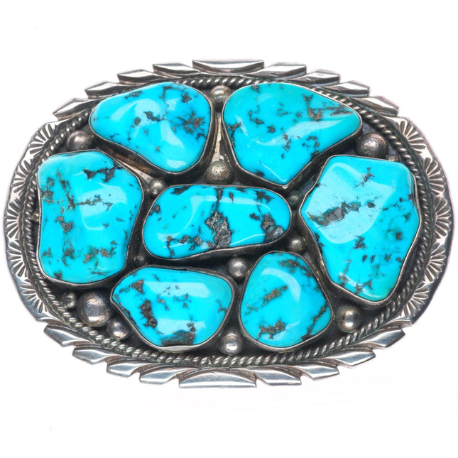 Vintage M Spencer Navajo sterling silver turquoise nugget cluster belt buckle