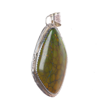 Large Herbert Tsosie Navajo sterling silver green spiderweb turquoise pendant