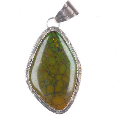 Large Herbert Tsosie Navajo sterling silver green spiderweb turquoise pendant