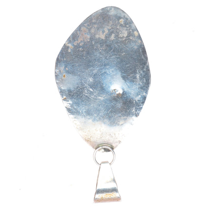 Large Herbert Tsosie Navajo sterling silver green spiderweb turquoise pendant