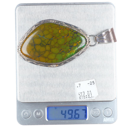 Large Herbert Tsosie Navajo sterling silver green spiderweb turquoise pendant