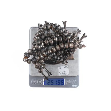 L Burnside Navajo vintage sterling silver stamped beads squash blossom necklace