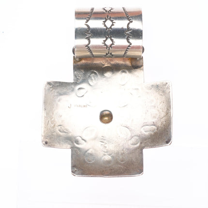 Large J Navajo sterling silver wide bail cross pendant for beaded necklace