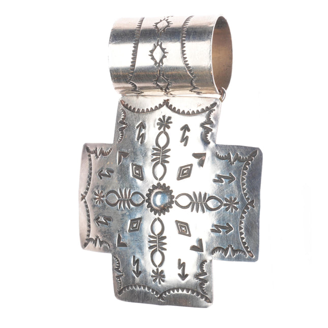 Large J Navajo sterling silver wide bail cross pendant for beaded necklace