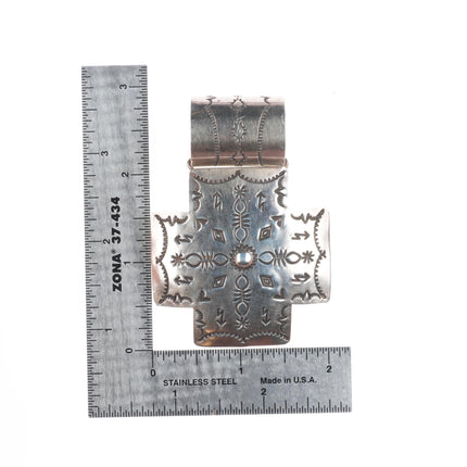 Large J Navajo sterling silver wide bail cross pendant for beaded necklace