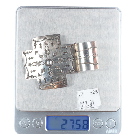 Large J Navajo sterling silver wide bail cross pendant for beaded necklace