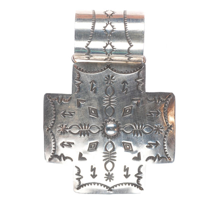 Large J Navajo sterling silver wide bail cross pendant for beaded necklace