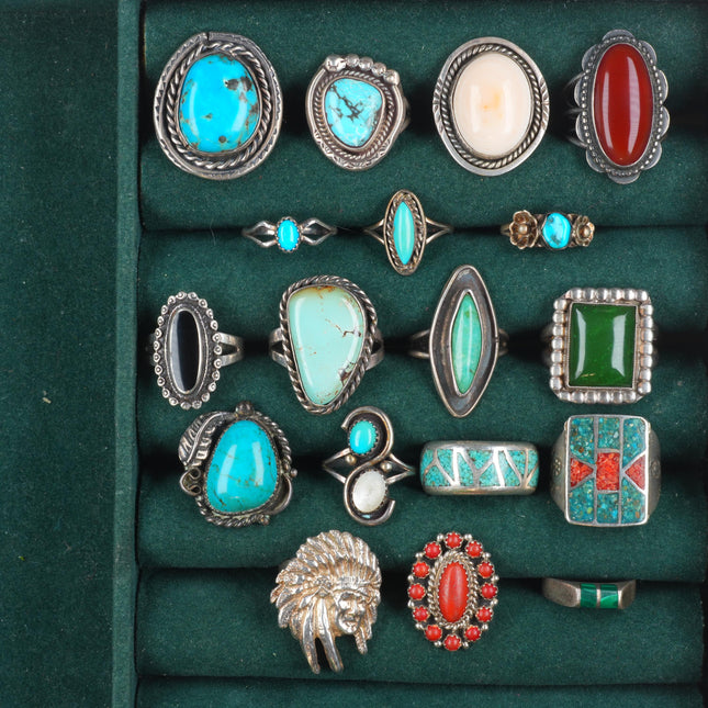sz5-9 vintage Navajo/Zuni/southwestern style sterling silver turquoise rings lot