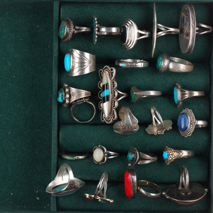 sz4-8 vintage Navajo/Zuni/southwestern style sterling silver turquoise rings lot