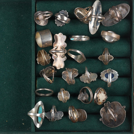 sz4-8 vintage Navajo/Zuni/southwestern style sterling silver turquoise rings lot
