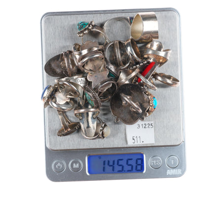 sz4-8 vintage Navajo/Zuni/southwestern style sterling silver turquoise rings lot