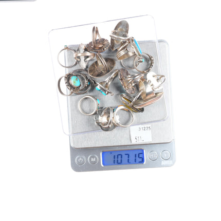 sz4-12 vintage Navajo/Zuni/southwestern style sterling silver turquoise ring lot