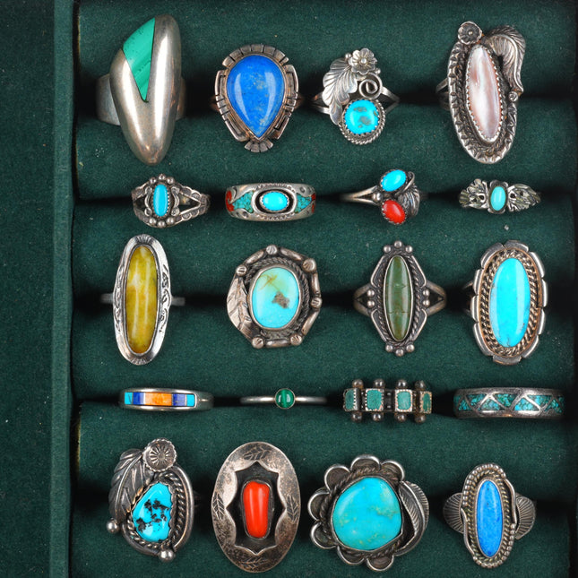 sz4-12 vintage Navajo/Zuni/southwestern style sterling silver turquoise ring lot