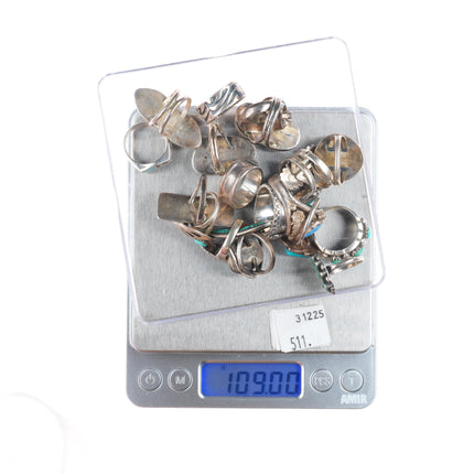 sz4.5-10 vintage Navajo/Zuni/southwest style sterling silver turquoise rings lot