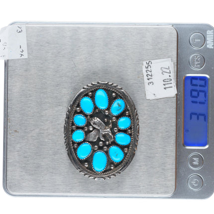 small Vintage Navajo sterling silver eagle turquoise cluster belt buckle