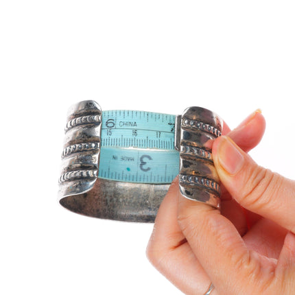 7.1" c1950 Heavy vintage Navajo sterling silver wide band cuff bracelet