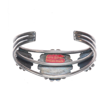 6" c1930's Vintage Navajo ingot silver domed beaded bezels cuff bracelet